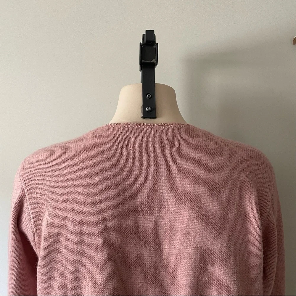 Vintage Alfred Dunner Pink Knit Button Down Cardigan Faux Pearls & Ribbons - Picture 8 of 11